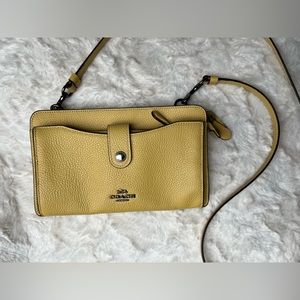 Coach Pebble Leather Crossbody Bag with Wallet Insert in Sunflower Yellow